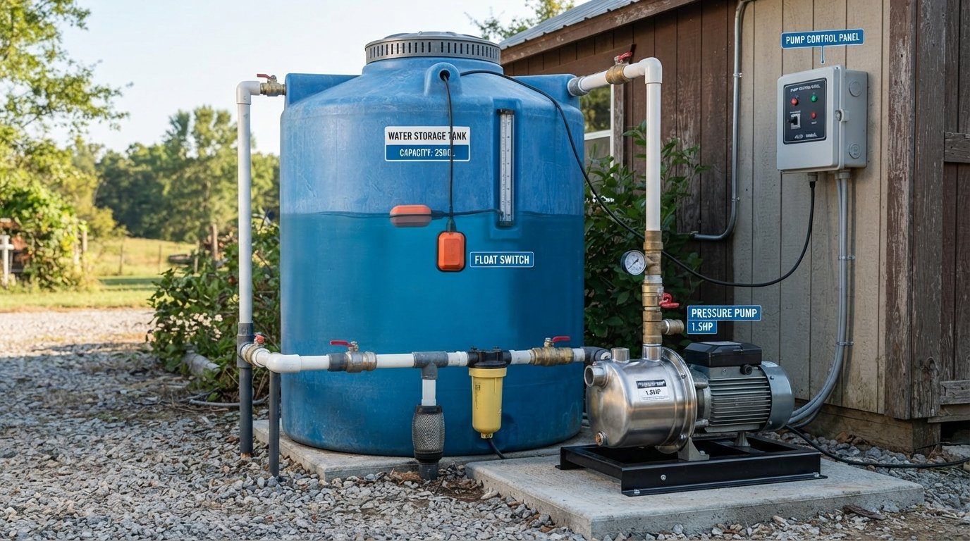 Water tank and pump