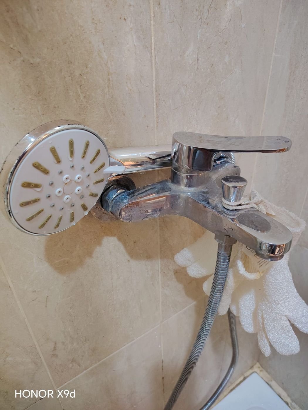 Newly installed chrome shower mixer