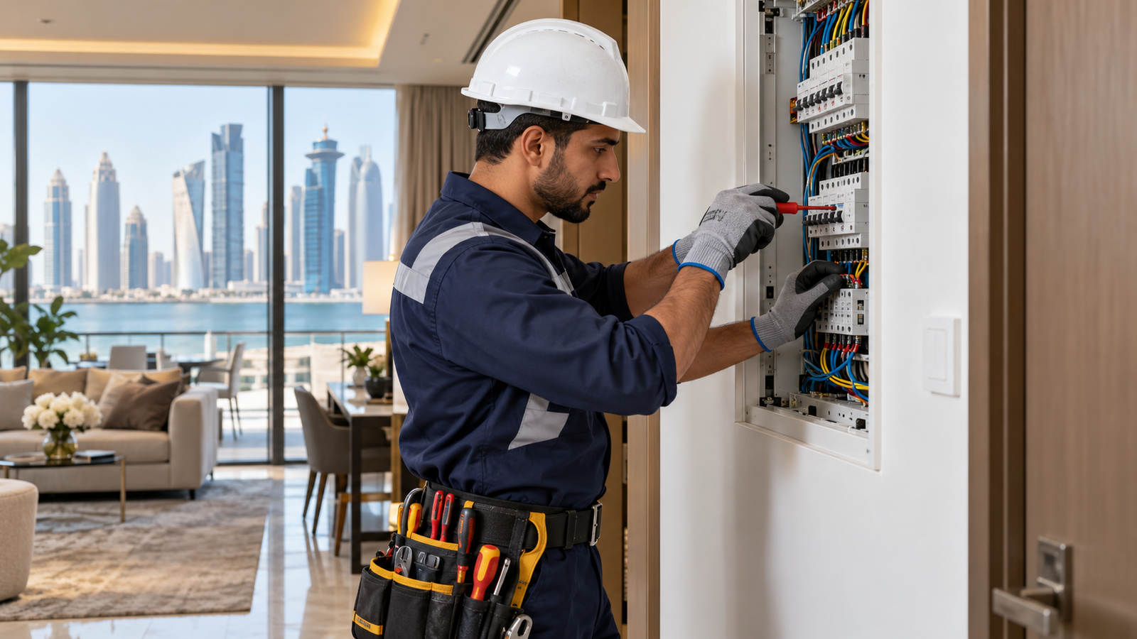 Electrician at a Modern City Apartment Panel.png